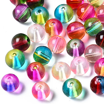 Transparent Two Tone Baking Painted Glass Beads, Round, Mixed Color, 7.5~8x7~7.5mm, Hole: 1.2~1.4mm