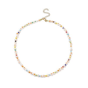 Natural Pearl & Millefiori & Seed Glass Beaded Necklace for Women, Colorful, 16.02 inch(40.7cm)