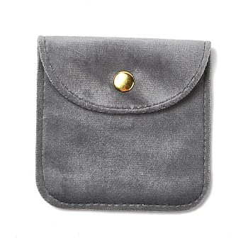 Velvet Jewelry Storage Pouches, Square Jewelry Bags with Golden Tone Snap Fastener, for Earring, Rings Storage, Gray, 8x8x0.75cm