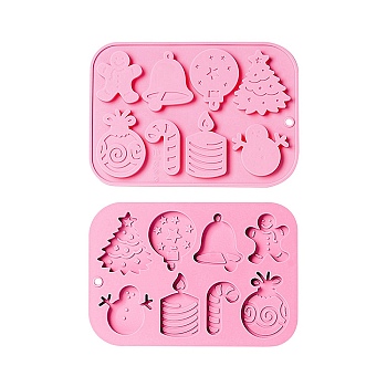 2Pcs DIY Christmas Theme Food Grade Silicone Molds, Fondant Molds, Resin Casting Molds, for Chocolate, Candy, UV Resin & Epoxy Resin Craft Making, Mixed Shapes, Pearl Pink, 188x129x8mm