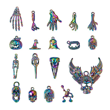 36Pcs Halloween Rainbow Color Alloy Pendants, Cadmium Free & Lead Free, Mixed Shapes, 31x20x3.5mm, Hole: 1.8mm, 2pcs