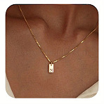304 Stainless Steel Box Chain Necklaces, 201 Stainless Steel Rectangle Initial Pendant Necklaces for Women Ion Plating(IP),  Real 18K Gold Plated, Letter N, 15.75 inch(40cm)(FS-WG1FEB4-23)