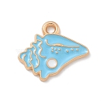 Alloy Enamel Pendants, Light Gold, Cadmium Free & Lead Free, Ice Cream Charm, Light Sky Blue, 15x18x1mm, Hole: 1.5mm(ENAM-A008-38KCG-03)
