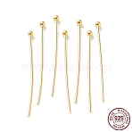 925 Sterling Silver Head Pins, Long-Lasting Plated, Real 18K Gold Plated, 50mm, Pin: 0.5mm(STER-M117-05F-G)