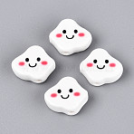 Handmade Porcelain Ceramic Beads, Cloud & Smiling Face, Printed, White, 15x17.5x7mm, Hole: 2mm(PORC-T134-20A)