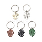 5Pcs Monstera Leaf Alloy Pendant Keychain, with Iron Findings, for Women Men Car Bag Key Pendant, Mixed Color, 4.2cm(X-KEYC-JKC00413)