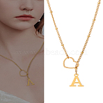1Pc Letter & Heart Stainless Steel Lariat Necklaces for Women, Golden, Letter A, 16.30~16.63 inch(41.4~42.25cm)(NJEW-LP0002-87G-A)