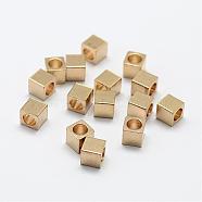 Brass Bead Spacers, Nickel Free, Cube, Raw(Unplated), 3x3mm, Hole: 1.5mm(KK-P095-33-A)