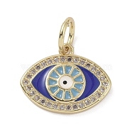 Real 18K Gold Plated Brass Micro Pave Cubic Zirconia Pendants, with Enamel and Jump Ring, Evil Eye, 13.5x17x2mm, Hole: 4mm(KK-L209-072G-01)