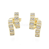 Clear Cubic Zirconia Ribbon Shape Stud Earrings, Brass Jewelry for Women, Golden, 18x8.5mm, Pin: 0.6mm(EJEW-I269-04G)