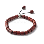 Waxed Wooden Column Beads Stretch Bracelet for Men Women, Tibetan Style Alloy Round Beads Bracelet with Tassel, Saddle Brown, Inner Diameter: 2-1/4 inch(5.7cm)(BJEW-JB06776)