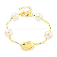 Rack Plating Brass Twisted Link Chain Bracelets, Teardrop & Round ABS Imitation Pearl Bracelets for Women, Cadmium Free & Lead Free, Long-Lasting Plated, Real 18K Gold Plated, 7 inch(17.8cm)(BJEW-P322-19G)