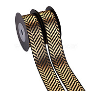 Polyester Satin Ribbon, with Single Face Golden Hot Stamping, Stripe Pattern, Black, 1"(25mm), 10yards/roll(9.14m/roll)(OCOR-TAC0001-10A)