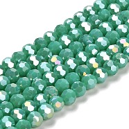 Opaque Glass Beads Stands, AB Color, Faceted(32 Facets), Round, Medium Sea Green, 6x5.5mm, Hole: 1.2mm, about 91~93pcs/strand, 19.49~19.92 nch(49.5~50.6cm)(EGLA-A035-P6mm-B13)
