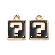 Alloy Enamel Charms, Square with Question Mark Charm, Golden, Black, 12.5x9x1mm, Hole: 1.6mm, 10pcs/set(ENAM-Q001-08G-03)