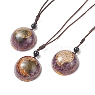 Natural Amethyst Half Round with Shell Pendant Necklace, Gemstone Jewelry for Women, 31.50 inch(80cm)(NJEW-C031-03C)