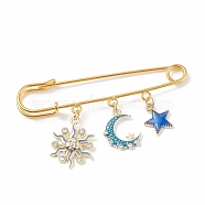 Star & Moon & Sun Enamel Charm Brooch Pin, Iron Safety Pin for Clothes Backpack, Golden, Colorful, 45x76.5x5mm(JEWB-BR00070)