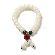Round Natural White Jade Stretch Bracelets, with Lotus Cinnabar and Synthetic Malachite, Inner Diameter: 5.5cm(BJEW-B080-34A)
