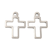 201 Stainless Steel Pendants, Cross Charm, Stainless Steel Color, 20.5x15x0.8mm, Hole: 1.8mm(STAS-Z049-01P)