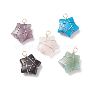 Natural & Synthetic Gemstone Pendants, with Copper Wire Wrapped, Star, Real 18K Gold Plated, 25~26x20~21x7.5~8mm, Hole: 3.5mm(PALLOY-JF01446-01)