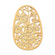 Brass Pendants, Etched Metal Embellishments, Hollow Out Oval with Flower, Golden, 40x24x0.2mm, Hole: 1.6mm(KK-P193-01G)