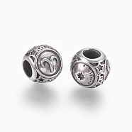 316 Surgical Stainless Steel European Beads, Large Hole Beads, Rondelle, Aries, Antique Silver, 10x9mm, Hole: 4mm(STAS-P212-18P-07)