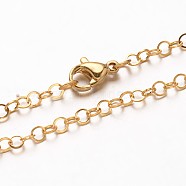 304 Stainless Steel Rolo Chain Necklaces, with Lobster Clasps, Golden, 17.71 inch(44.9cm)(NJEW-L349-02G)