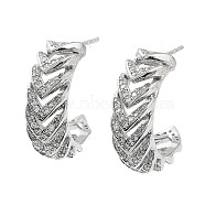 Letter C Rack Plating Brass Micro Pave Clear Cubic Zirconia Stud Earrings for Women, Long-Lasting Plated, Lead Free & Cadmium Free, Platinum, 21x7mm(KK-Z038-13P)