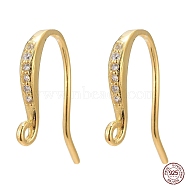 925 Sterling Silver Earring Hooks, with 925 Stamp, with Cubic Zirconia, Golden, 14x2x2mm, Hole: 1mm, 20 Gauge, Pin: 0.8mm(STER-K168-108G)