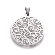 Non-Tarnish 304 Stainless Steel Pendants, Flat Round with Auspicious Cloud, Stainless Steel Color, 30x27.5x1.2mm, Hole: 2.5x5.5mm(STAS-F219-01P)