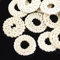 Handmade Reed Cane/Rattan Woven Linking Rings, For Making Straw Earrings and Necklaces,  Ring, Lemon Chiffon, 25~30x4~5mm, Inner Diameter: 6~11mm(X-WOVE-T005-08B)