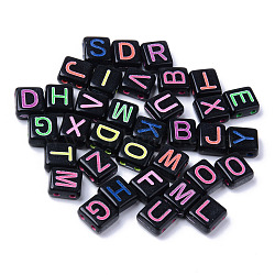 Acrylic Multi-Strand Links, Rectangle with Mixed Letter, Mixed Color, 8.5x7.5x4mm, Hole: 1.5mm(X-MACR-S273-55A)