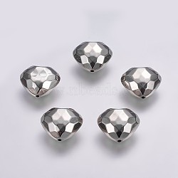 CCB Plastic Beads, Faceted, Heart, Platinum, 24x28x15mm, Hole: 2mm(CCB-G006-042P)