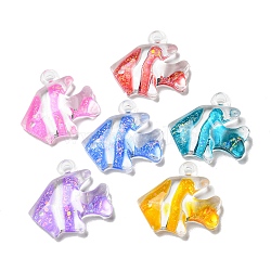 Acrylic Pendants, with Enamel and Glitter, Fish, Mixed Color, 26.5x27.5x8mm, Hole: 3mm(PACR-C006-20)
