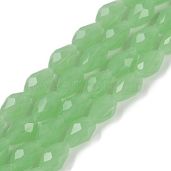 Electroplate Imitation Jade Glass Beads Strands, Faceted, Teardrop, Lime, 8x6mm, Hole: 1.2mm, about 65~67pcs/strand, 20.08 inch(51cm)(X-EGLA-N013-J6mm-D04)