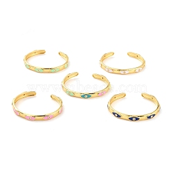 Colorful Evil Eye Cubic Zirconia Cuff Bangle, Real 18K Gold Plated Brass Eanmel Flat Open Ring for Women, Cadmium Free & Lead Free, Mixed Color, Inner Diameter: 2-1/4 inch(5.7cm)(BJEW-D448-26G-RS)