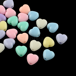 Opaque Acrylic Beads, Heart, Mixed Color, 7x7x5mm, Hole: 2mm, about 350pcs/50g(X-SACR-S743-15)