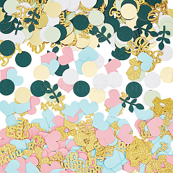 Globleland 2 Sets 2 Style Paper Confetti, for Baby Shower Party Celebration, Word Oh Baby & Leaf & Disc & Clothes & Heart, Mixed Color, 23~40x22~43x0.2~0.3mm, 1 set/style(DIY-GL0009-01)
