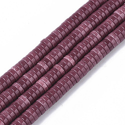 Natural Agate Beads Strands, Dyed, Heishi Beads, Flat Round/Disc, Old Rose, 4x1mm, Hole: 1mm, about 250~329pcs/strand, 15.7 inch(G-T115-08F)