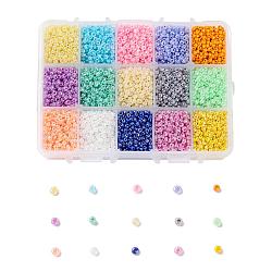 15 Colors Glass Seed Beads, for Jewelry Making & Bead Crafting, Ceylon, Round, Mixed Color, 3mm, Hole: 1mm, about 500pcs/color, about 7500pcs/box(SEED-JP0007-02)