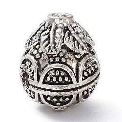 Tibetan Style Alloy 3 Hole Guru Beads, T-Drilled Beads, Teardrop with Leaf, Antique Silver, 14.5x11x12mm, Hole: 2mm(TIBEB-M030-03AS)