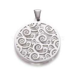 304 Stainless Steel Pendants, Flat Round with Auspicious Cloud, Stainless Steel Color, 30x27.5x1.2mm, Hole: 2.5x5.5mm(STAS-F219-01P)