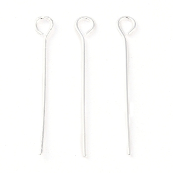 Brass Eye Pins, for Jewelry Making, 925 Sterling Silver Plated, 24x0.7mm, Hole: 2mm