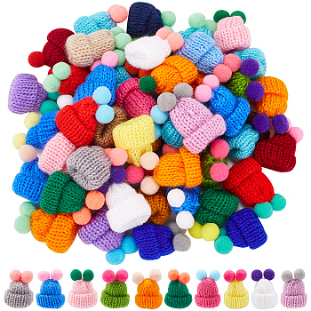 50Pcs Mini Pet Woolen Yarn Hat, DIY Jewelry Earring Hair Accessories Doll Craft Supplies, Mixed Color, 43x35mm