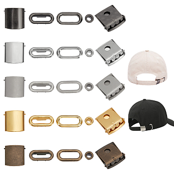 40Sets 5 Colors Iron Baseball Hat Cap Buckle Strap Clasp Clip Kit, Hat Cap Buckle with Eyelet, Adjustable Buckles for Backpack Straps, Mixed Color, 8.5~24.5x8.5~11.5x1~6mm, 8sets/color