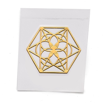 Self Adhesive Brass Stickers, Scrapbooking Stickers, for Epoxy Resin Crafts, Hexagon, Golden, 2.7x3.05x0.05cm