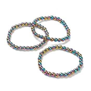 Magnetic Synthetic Hematite Beaded Stretch Bracelets, Round, Beads: 6~6.5mm, Inner Diameter: 2-1/4 inch(5.55cm)