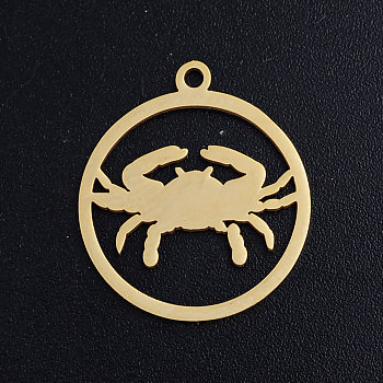 201 Stainless Steel Pendants, Constellation, Golden, Cancer, 20.5x18x1mm, Hole: 1.5mm