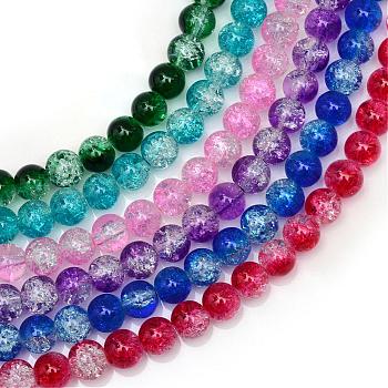 Baking Painted Crackle Glass Bead Strands, Round, Mixed Color, 4mm, Hole: 1.1~1.3mm, about 200pcs/strand, 31.4 inch