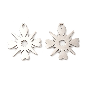 316L Surgical Stainless Steel Pendants, Laser Cut, Flower Charms, Stainless Steel Color, 17x16x1mm, Hole: 1.4mm